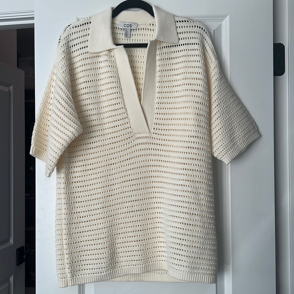 Cream mesh long tunic polo